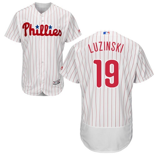 Phillies #19 Greg Luzinski White(Red Strip) Flexbase Authentic Collection Stitched MLB Jersey